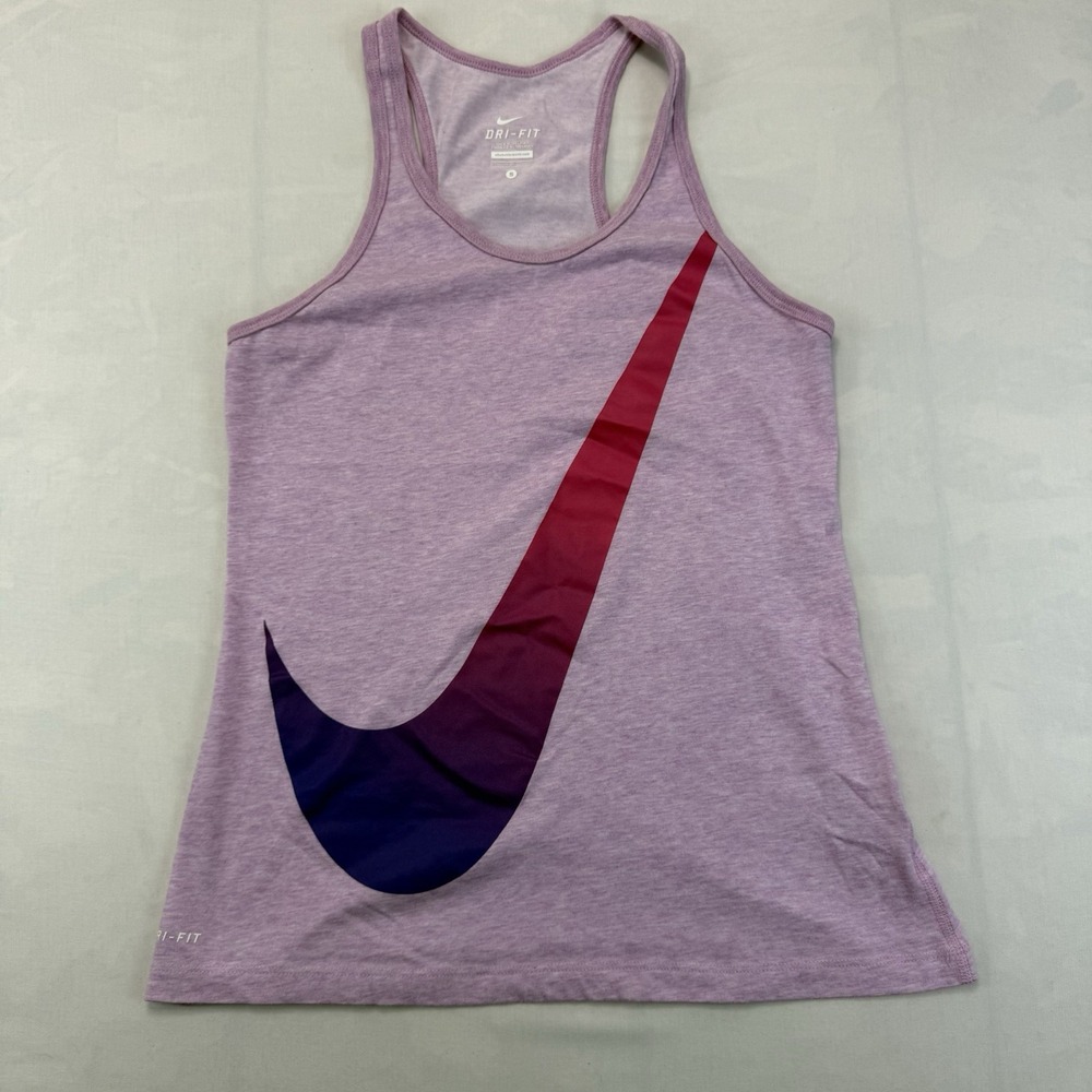 Nike Dri-FIT Tank Top Womens S Pink Purple Big Swoosh Logo Athletic Performance